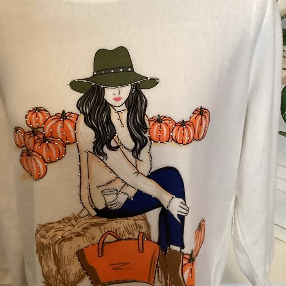 KISS & FLY NEW FALL PUMPKIN SOFT SWEATER SIZE LARGE 1241 - Picture 2 of 6